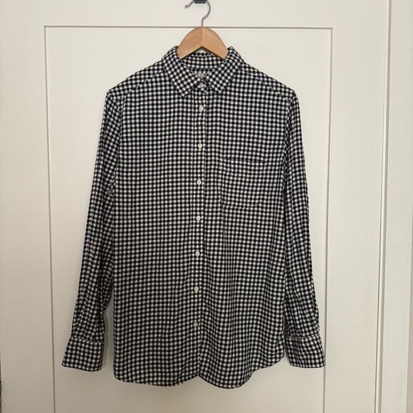 Uniqlo Flannel Shirt Womens Sz L White Black Checkered Button Up Long Sleeve - Picture 1 of 11